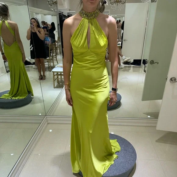 Mac Duggal Satin Sheath Halter Gown- NWT